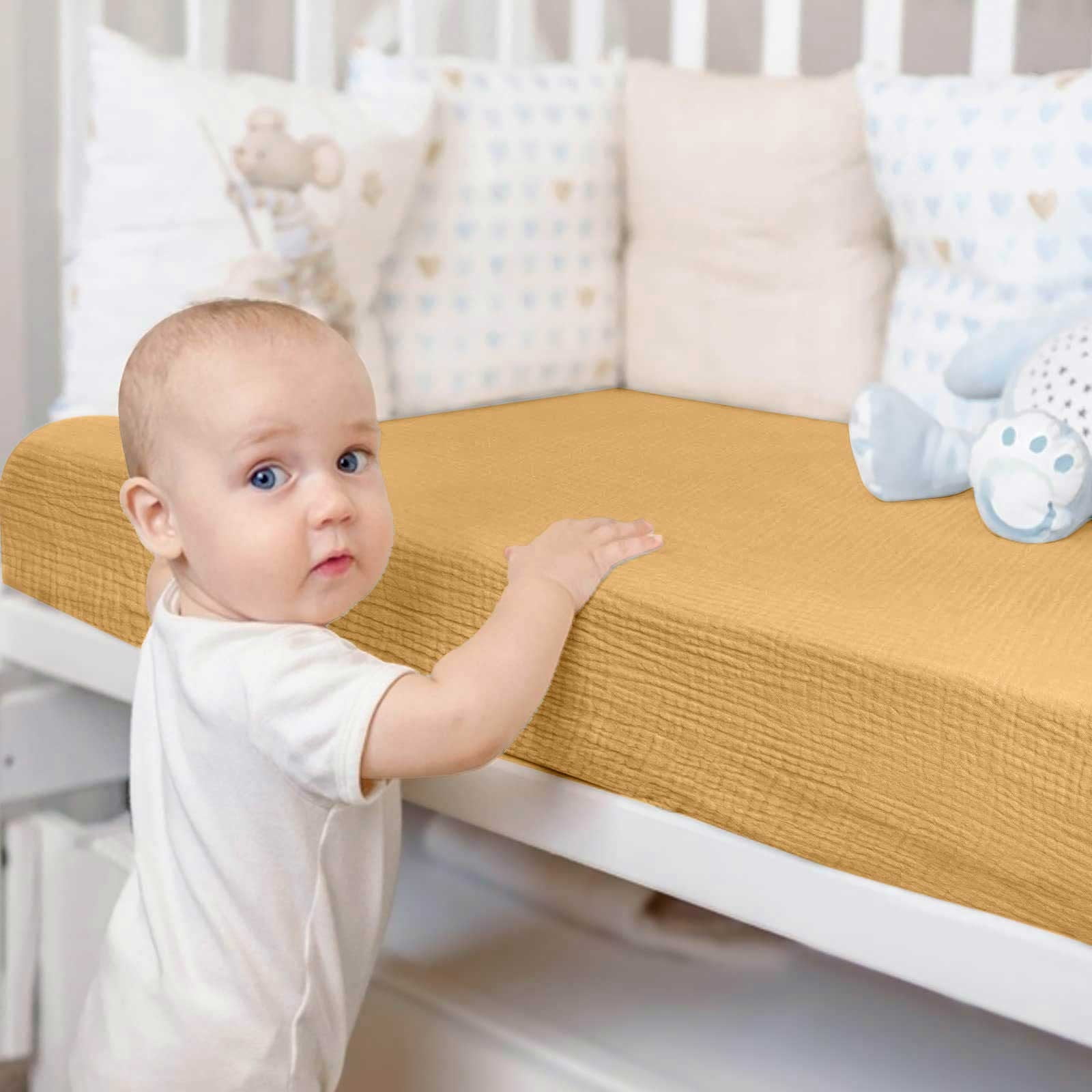 4-Piece Muslin Crib Bedding Set Soft Breathable Mattress Sheets For Nursery