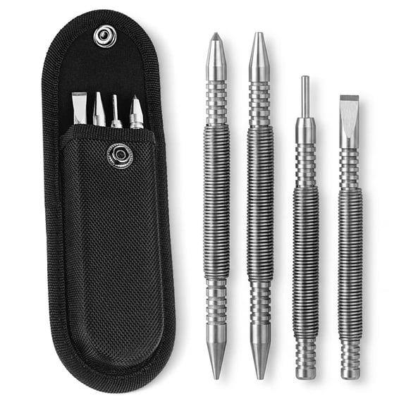 4-Piece Nail Setting Tool Kit, Dual-Head Hammerless Nail Setter and Center Punch Set for Precision Woodworking, Home Repair and DIY Projects