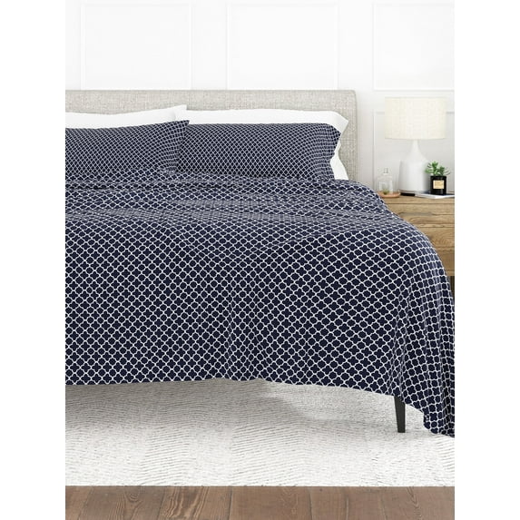 4-Piece Navy Modern Elegance Quatrefoil Bed Sheets Set for Queen Size Bedding by Comfort Canopy