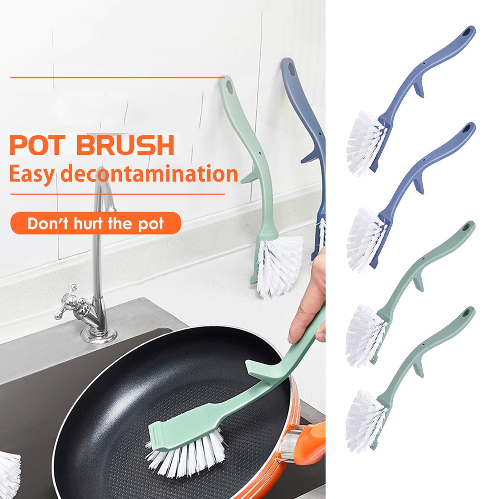 4-Piece Non-Stick Pan Cleaning Brush Set with Long Handle for Kitchen ...