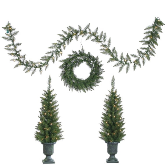 4 Piece Norway Pine Garland Pre Lit Tree Set