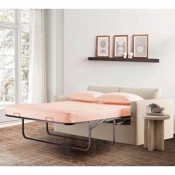 4-Piece Olympic Queen Sleeper Sofa Sheet Set, 100% Egyptian Cotton, 600 Thread Count, Fits 5" Deep Pull-Out Couch Mattress (66" x 80") - Peach Solid