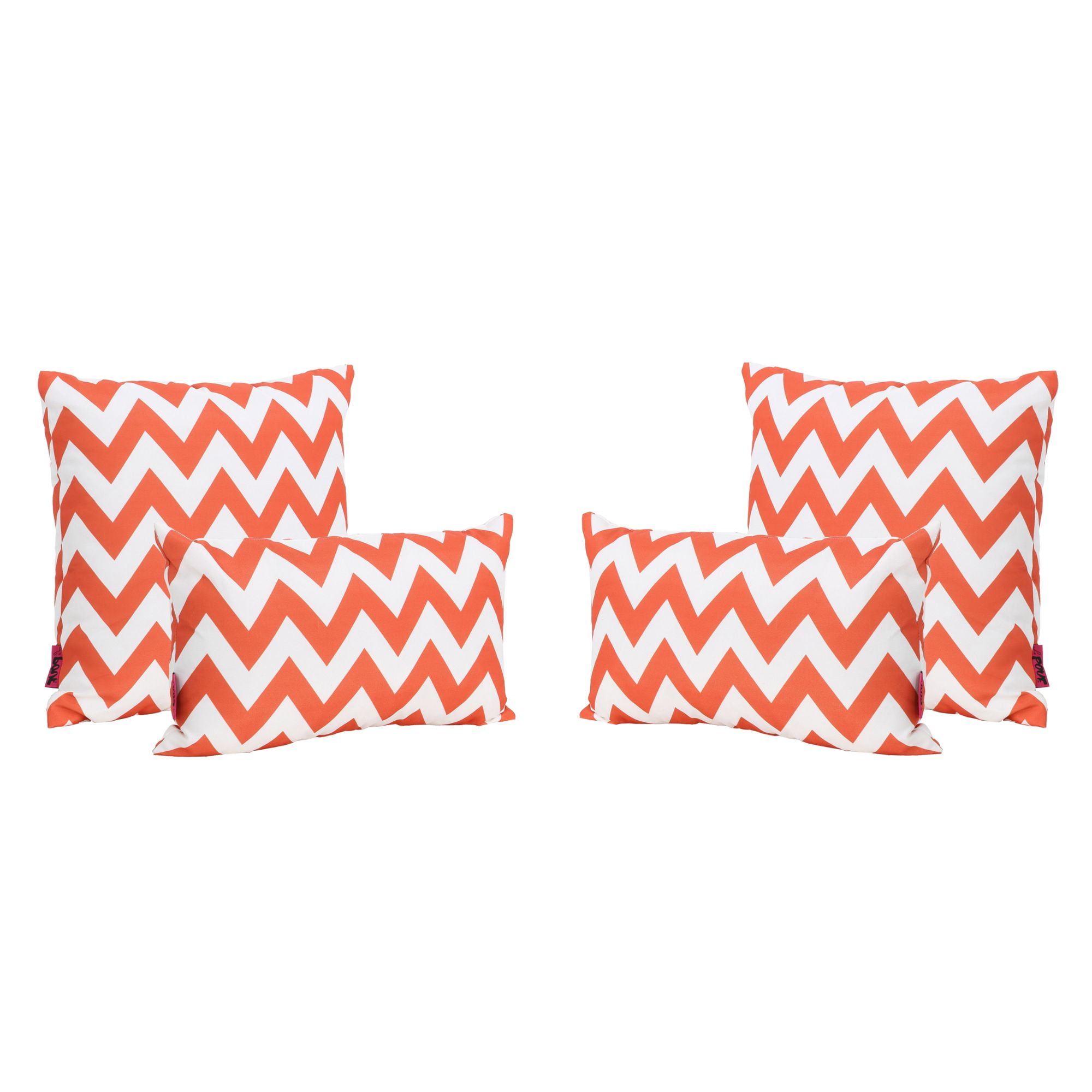 4Piece Orange and White Chevron Outdoor Rectangular Throw Pillows 18.5