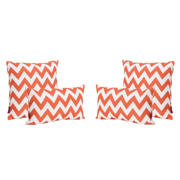 4-Piece Orange and White Chevron Outdoor Rectangular Throw Pillows 18.5"