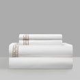 thumbnail image 1 of 4 Piece Orden Organic Cotton Sheet Set Solid White With Dual Stripe Embroidery, 1 of 10