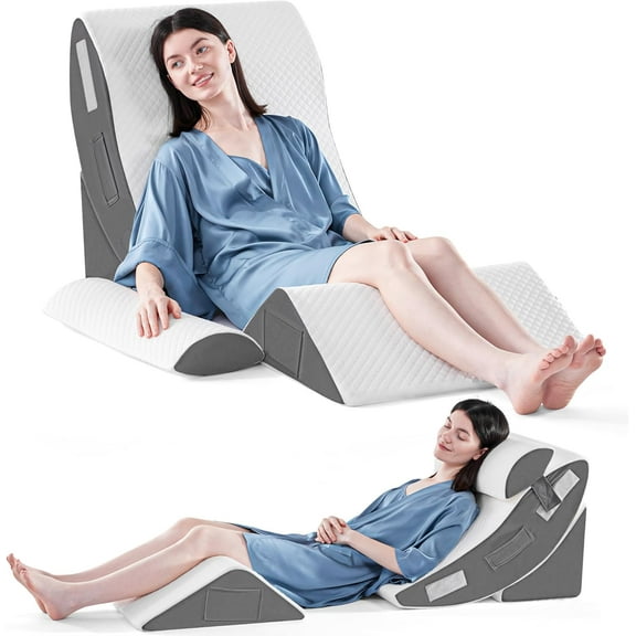 4-Piece Orthopedic Bed Wedge Pillow Set for Sleeping, Post-Surgery Foam Support for Body, Back and Leg Pain Relief, Adjustable Triangle Pillow for Acid Reflux, Anti-Snoring & GERD