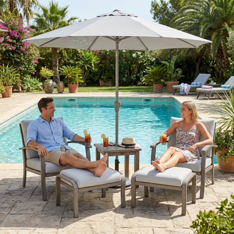 4-Piece Outdoor Aluminum Sofa Chairs with Ottoman, Patio Armchairs with Stool & Cushion
