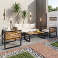 thumbnail image 1 of 4-Piece Outdoor Furniture Set, Large Metal Patio Conversation Set with Cushion & Acacia Wood Tabletop, Beige, 1 of 8
