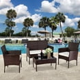 thumbnail image 1 of 4 Piece Outdoor Furniture Wicker Patio Garden Sets, Patio Rattan Wicker Furniture Sets with Seat Cushions & Tempered Glass Coffee Table, Wicker Bistro Set for Porch Poolside Backyard Garden, S8564, 1 of 7