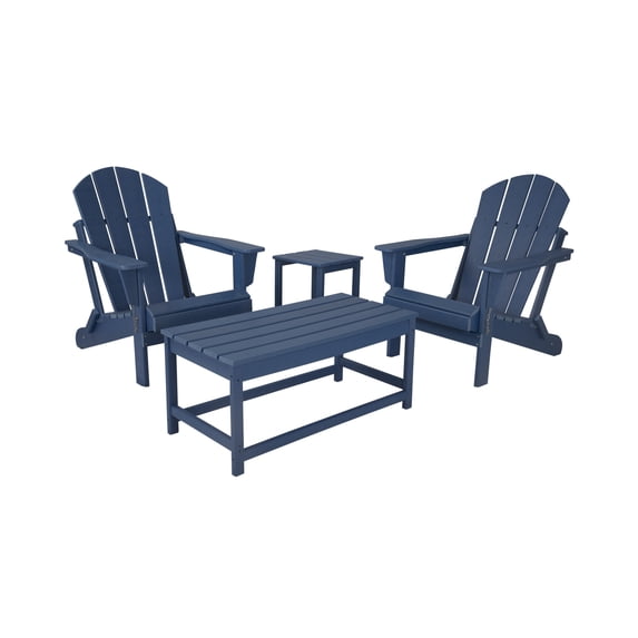 4-Piece Outdoor Paio Adirondack Conversation Seating Set, Navy Blue