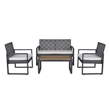 4-Piece Outdoor Patio Conversation Set, All-weather Wicker Conversation Set w/Cushions,Brown