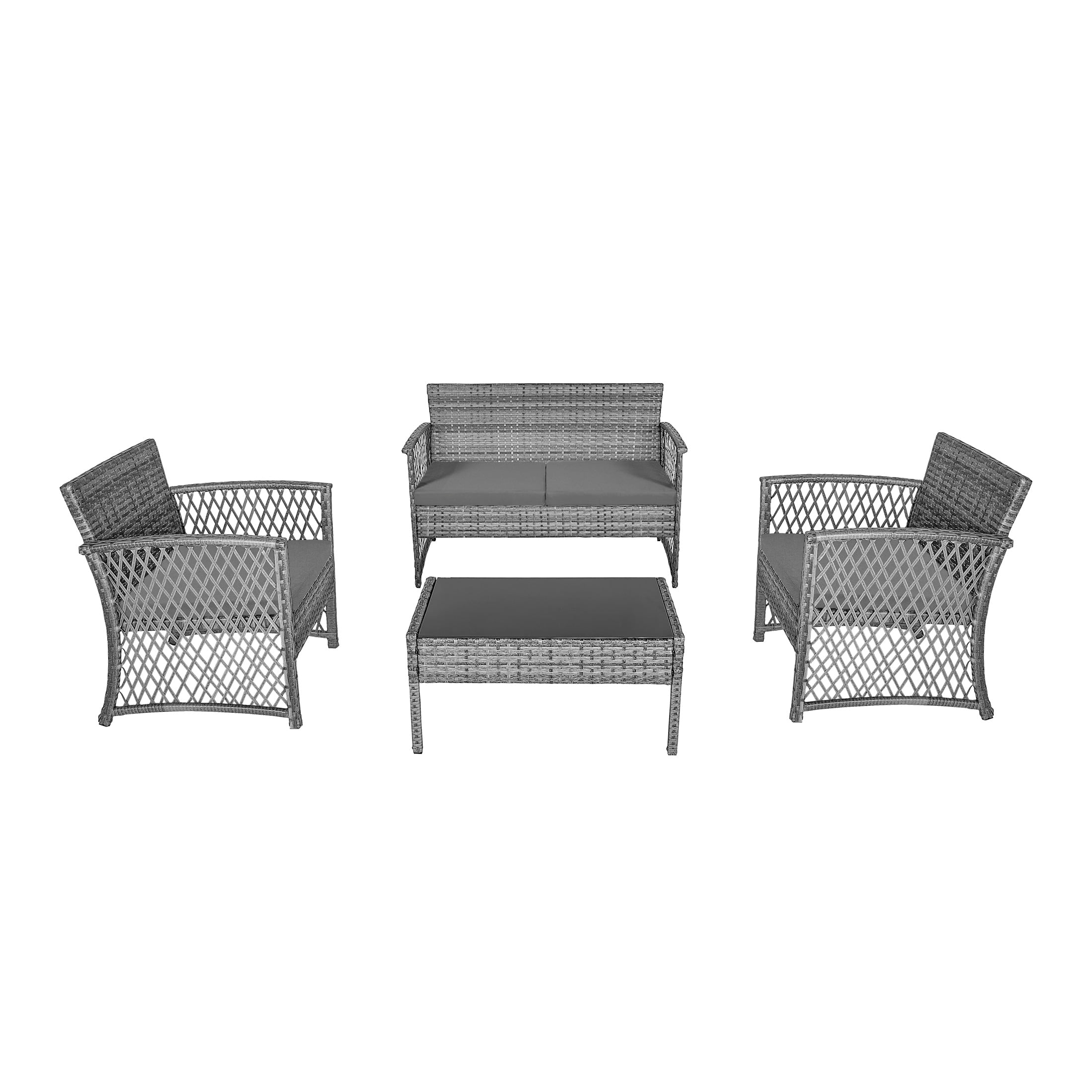 Gray 4-Piece Outdoor Patio Conversation Set with Wicker and Steel