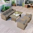 thumbnail image 1 of 4-Piece Outdoor Patio Furniture Conversation Set PE Wicker Furniture Sofa Set with Grey Cushions and Dining Table for Garden Lawn Poolside Porch and other Outdoor Living Space, 1 of 9