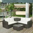 thumbnail image 1 of 4 Piece Outdoor Patio Furniture Set, 2 Rattan Patio Chairs with Glass Table and Storage Cabinet, All-Weather Rectangle Patio Sofa Wicker Set with Cushions for Backyard, Porch, Pool, L2229, 1 of 9