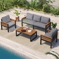 thumbnail image 1 of 4-Piece Outdoor Patio Furniture Set, A-cacia Wood Patio Sectional Sofa Conversation Set with Coffee Table and All-Weather Cushions for Garden and Backyard, Grey, 1 of 9