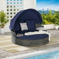 thumbnail image 1 of 4 Pieces Patio Furniture Round Outdoor Daybed,Wicker Rattan Sectional Sofa with Retractable Canopy,Wicker Conversation Set with Washable Cushions,Storable Table in Porch Backyard,Dark Blue, 1 of 7