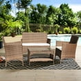 thumbnail image 1 of 4 Piece Outdoor Patio Furniture Set, PE Rattan Wicker Chair Set, Sectional Furniture Bistro Set with Cushions and Tea Table, Wicker Conversation Set for Backyard Lawn Porch Garden Poolside, B415, 1 of 10