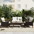 thumbnail image 1 of 4 Piece Outdoor Patio Furniture Set, PE Rattan Wicker Sectional Set with UV-Resistant & Waterproof Cushions and Wood Table, All-Weather Rattan Patio Furniture Set for Outside Balcony Porch Backyard, 1 of 12