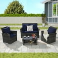 thumbnail image 1 of 4 Piece Outdoor Patio Furniture Set, Wicker Conversation Set with 3 Rattan Sofa Chair With Cushion & 1 Coffee Table, Outdoor Rattan Furniture Set For Porch Deck, 1 of 3