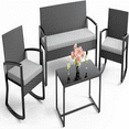 4 Piece Outdoor Patio Furniture Set Wicker Patio Furniture with Glass