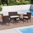 thumbnail image 1 of 4 Piece Outdoor Patio Furniture Set, Wicker Rattan Patio Conversation Set, Outdoor Chairs and Loveseat with Coffee Table for Porch, Yard & Poolside (Brown), 1 of 7