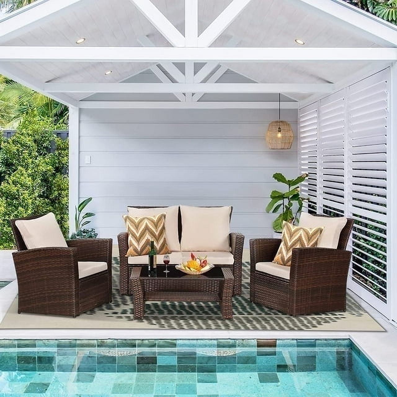 Superjoe Piece Patio Furniture Set, Brown Wicker Sofa with