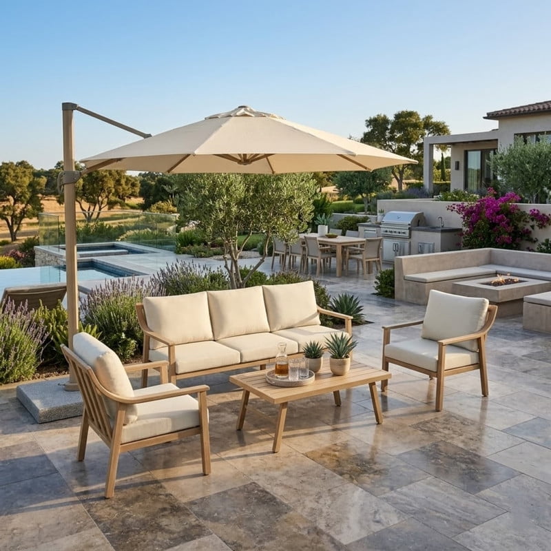 4-Piece Outdoor Patio Furniture Set for 5, Aluminum Outdoor Conversation Set Includes 1 Three-Seater Sofa, 2 Armchairs, and 1 Coffee Table