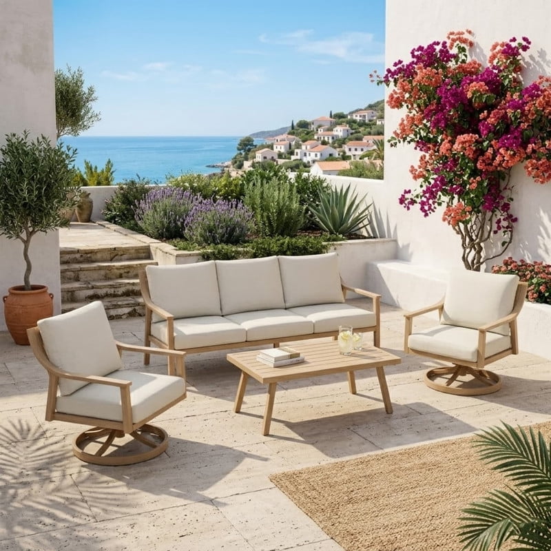 4-Piece Outdoor Patio Furniture Set for 5, Aluminum Outdoor Conversation Set Includes 1 Three-Seater Sofa, 2 Swivel Chairs, and 1 Coffee Table