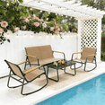 thumbnail image 1 of 4-Piece Outdoor Patio Furniture Set with Glass Table,Asofer Lightweight Textilene Bistro Table and Chair Set for Poolside,Lawn,Brown, 1 of 10