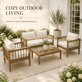 thumbnail image 1 of 4-Piece Acacia Wood Patio Furniture Set, Outdoor Patio Conversation Set with Coffee Table, Loveseat and 2 Club Chairs, Deep Seating Outdoor Furniture with 4-Inch Cushions for Backyard Porch Balcony, 1 of 7