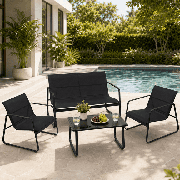 YIORTWO 4 Piece Patio Furniture Set, Outdoor Patio Furniture Set with Table, Patio Sectional Bistro Sets for Lawn, Garden, Balcony, Poolside, Black