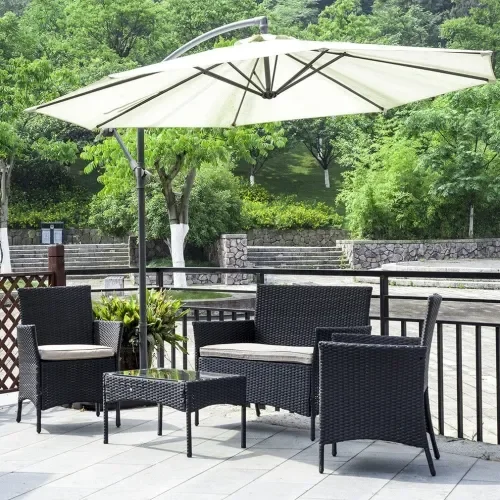 4 Piece Outdoor Patio Furniture Sets, Wicker Patio Conversation Furniture Rattan Chair Set with Tempered Glass Coffee Table for Backyard Porch Garden Poolside Balcony, Black