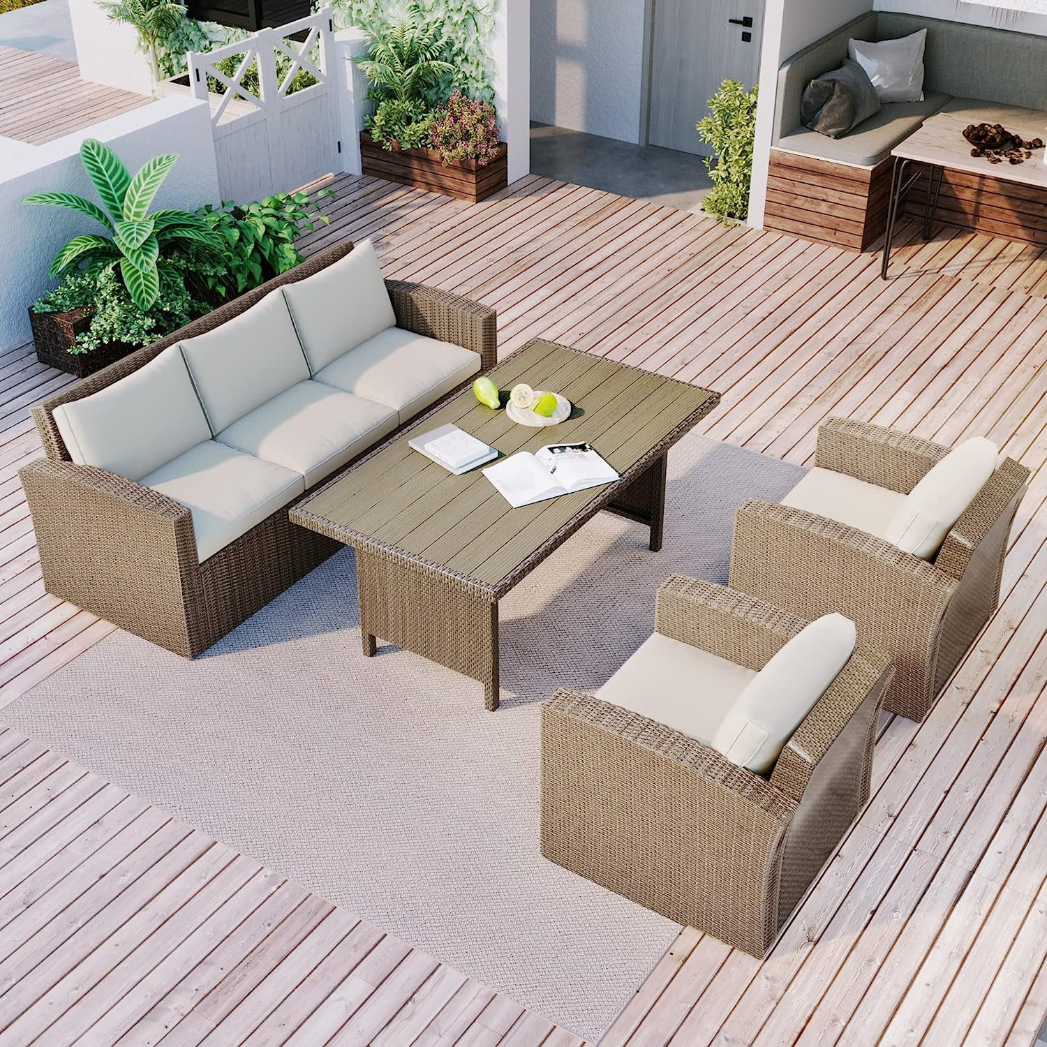 4Piece Outdoor Patio Furniture Weather PE Rattan Conversation