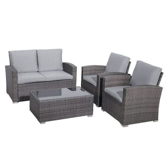 4-Piece Outdoor Patio Sofa Set,All-Weather PE Rattan Wicker Sectional with Tempered Glass Coffee Table,Durable & Stylish Conversation Set