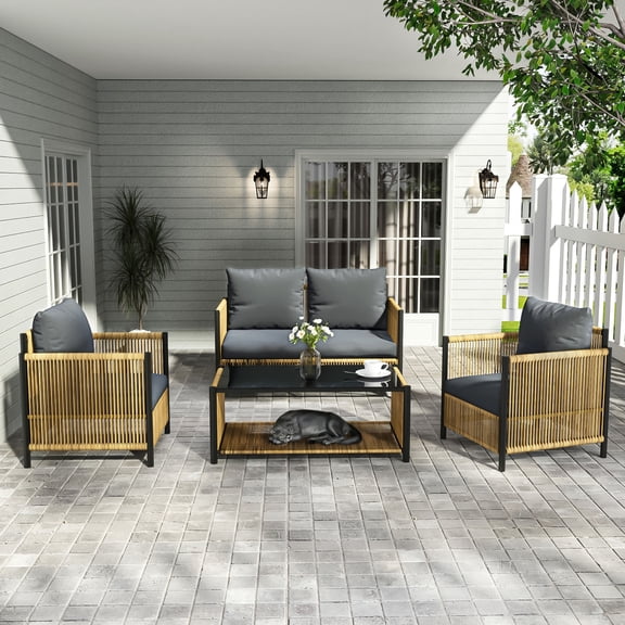 4-Piece Outdoor Seating Set | Comfortable in Garden | PE Wicker Craft | Removable Fabric Covers