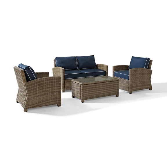 4-Piece Outdoor Seating Set - Loveseat, 2 Chairs & Coffee Table - Patio Conversation Set - Brown Cushions