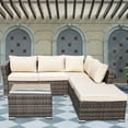 thumbnail image 1 of 4 Piece Outdoor Sectional Conversation Sets, All-Weather Patio Rattan Furniture Sets w/Cushions & Glass Coffee Table, 2 Corner Sofa, Sectional Sofa for Backyard Garden Porch Backyard, 198lbs, SS783, 1 of 8