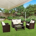 thumbnail image 1 of 4-Piece Outdoor Sectional Sofa Set, PE Rattan Conversation Set with Arm Chairs, Tea Table and Cushions, All-Weather Cushioned Sofa Furniture Set for Backyard, Patio, Porch, Garden, Poolside, K3029, 1 of 9