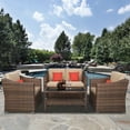 thumbnail image 1 of 4-Piece Outdoor Sectional Sofa Set, PE Rattan Conversation Set with Arm Chairs, Tea Table and Cushions, All-Weather Cushioned Sofa Furniture Set for Backyard, Patio, Porch, Garden, Poolside, K3053, 1 of 11