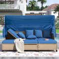 thumbnail image 1 of 4 Piece Outdoor Sectional Sofa Set With Retractable Canopy And Lifting Table For Small Patios, UV Resistant Wicker Design With Adjustable Backrests And Weatherproof Cushions, Blue, 1 of 8