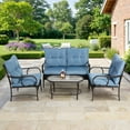 thumbnail image 1 of 4-Piece Outdoor Sectional Sofa Set, Wicker Conversation Sets with Arm Chairs, Tempered Glass Table, Cushions, All-Weather Rattan Patio Furniture Sets for Backyard Garden Pool, K2588, 1 of 8
