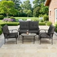thumbnail image 1 of 4-Piece Outdoor Sectional Sofa Set, Wicker Conversation Sets with Arm Chairs, Tempered Glass Table, Cushions, All-Weather Rattan Patio Furniture Sets for Backyard Garden Pool, K2594, 1 of 8
