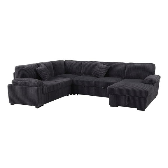 4 Piece Oversized Corduroy Sleeper Sectional Sofa With Storage Chaise