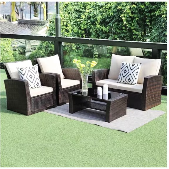 4-Piece PE Rattan Patio Set - Weather-Resistant & Easy Clean - Backyard Use - Comfortable Outdoor Experience