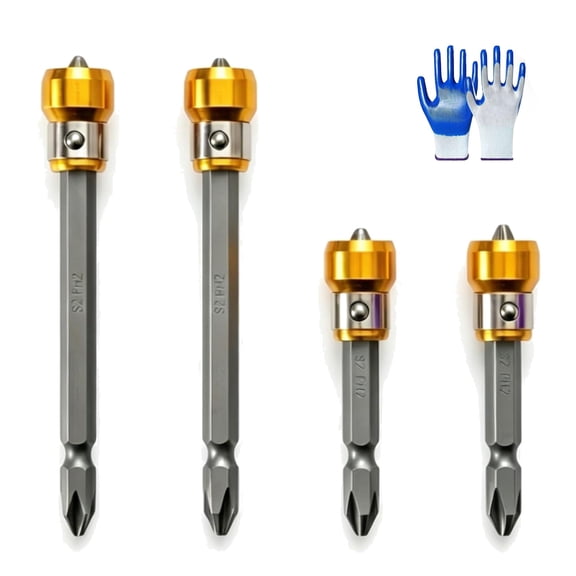 4-Piece PH2 Magnetic Screw-Holding Bit Set, Anti-Drop Phillips Screwdriver Bits with Strong Magnetism, 1/4" Hex Shank Drill Bits for Woodworking, Drywall, Home Repairs & DIY Projects