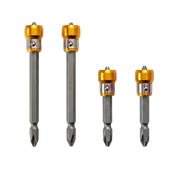 4-Piece PH2 Magnetic Screw-Holding Bit Set, Magnetic Positioning Screwdriver Bits PH2 Bits, 1/4" Hex Shank Drywall Screw Bit, Anti-Slip Impact Screwdriver Drill Screw Bit for Woodworking,Silver