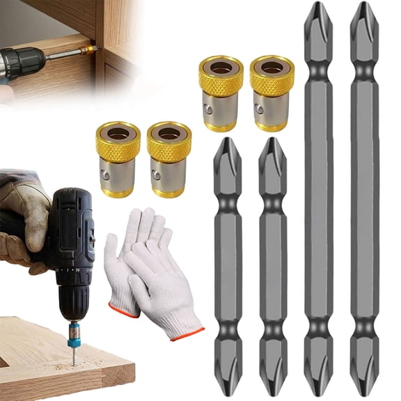 4-Piece PH2 Magnetic Screw-Holding Bit Set S2 Steel Double Ended Bits (65mm & 100mm), 1/4" Hex Shank with Magnetic Ring, Impact Driver Compatible for Woodworking, Automotive & DIY,Yellow