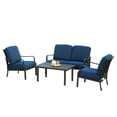 thumbnail image 1 of 4-Piece Patio Conversation Set, Outdoor Dining Table Set with Table, Metal Frame Patio Sectional Sofa Set with Thicked Cushions, Patio Furniture Set for Backyard Porch Garden, Navy Blue, 1 of 8
