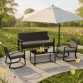 thumbnail image 1 of 4-Piece Patio Conversation Sets,Asofer Outdoor Sectional Furniture with Coffee Table,Loveseat and Rocking chair,Gray, 1 of 8