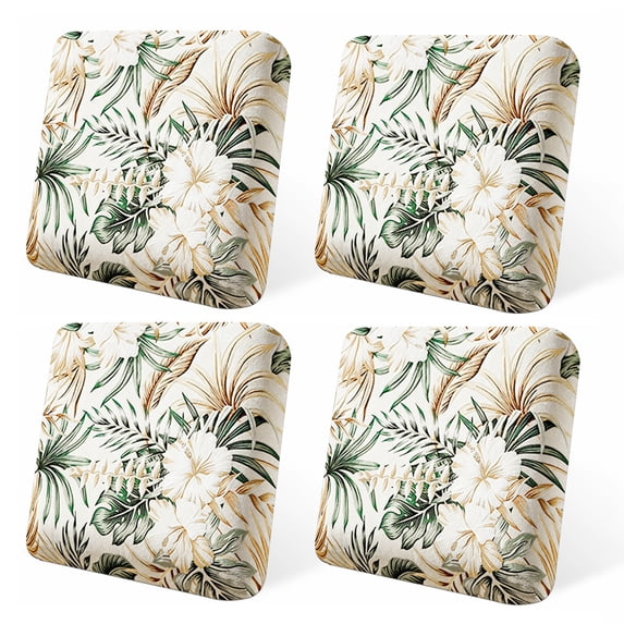 4 Piece Patio Cushion Covers, Stretch Outdoor Couch Cushion Slipcovers Replacement for Seat & Backrest, Washable Furniture Protector with Elastic Bottom for Wicker Patio Furniture, Botanical Green